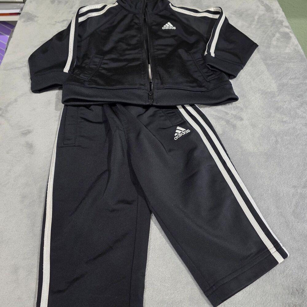 Adidas‎ Tracksuit Toddler 2pc Set Black and White Jacket and Pants Size 18M